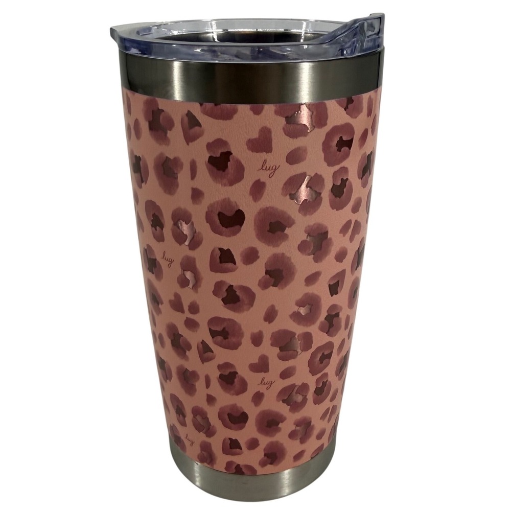 Lug Insulated Stainless Steel Tumbler Pink Leopard Print Travel Mug with Lid